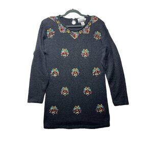 Vtg 80s Marnie West Sequin Beaded Black Sweater S Holiday Party Silk Angora Wool